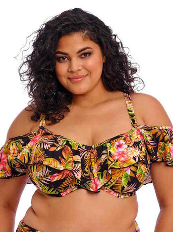 Elomi Swim Tiger Valley Rufle Bikini Top zwart
