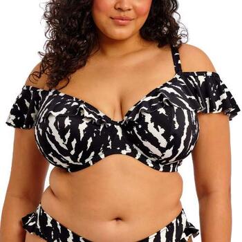 Elomi Swim Echo Shell Black Plunge Bikini Top met mouwtjes