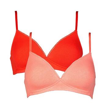 My Basic by After Eden Comfy 2-pack wireless bra with picot elasic Two Tone Coral-red