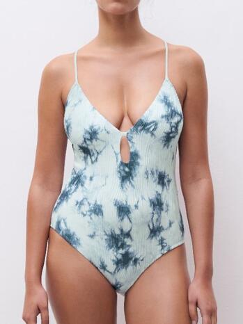 Chantelle Badmode Swim One Size Wirefree plunge T-shirt swimsuit Splash Denim