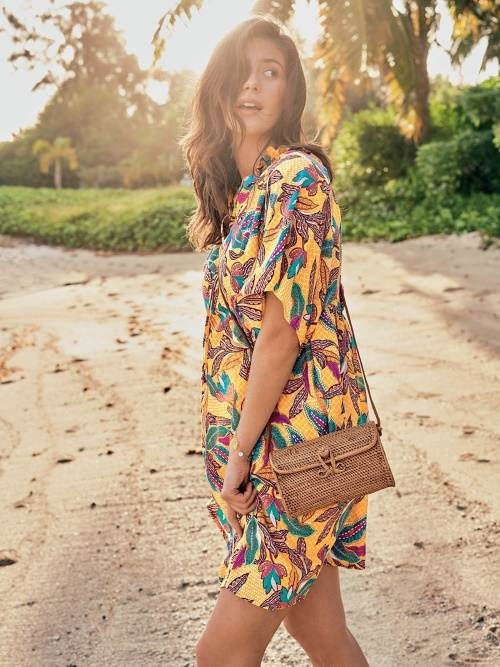 Rosa Faia Badmode Tahiti geel/print strandjurk