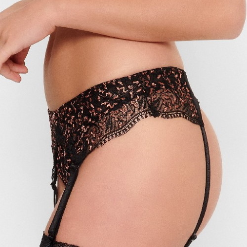 LingaDore In love with embroidery zwart/koper string