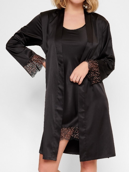 LingaDore Night In love with embroidery zwart/koper kimono