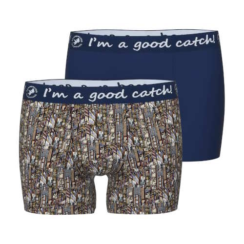 A Fish Named Fred Record Covers marine blauw/print boxershort