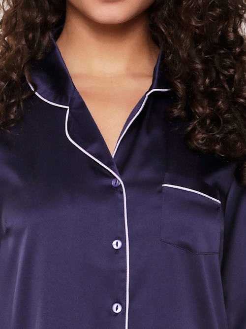 LingaDore Night Blue Ribbon marine blauw nachthemd