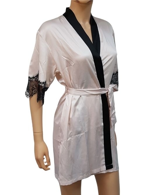 LingaDore Night SATIN roze/zwart kimono