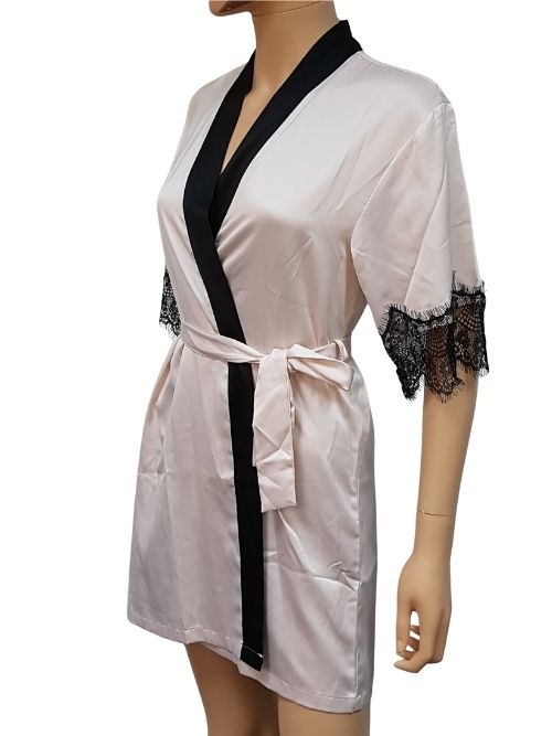 LingaDore Night SATIN roze/zwart kimono