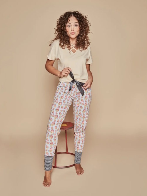 Charlie Choe Retro nights blauw/print pyjamabroek