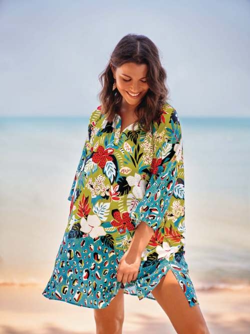 Rosa Faia Badmode Manihi turquoise strandjurk
