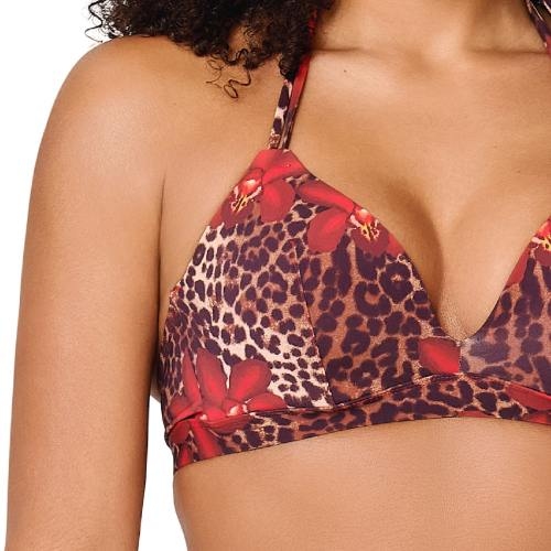 LingaDore Beach Leopard Flower rood voorgevormde bikinitop