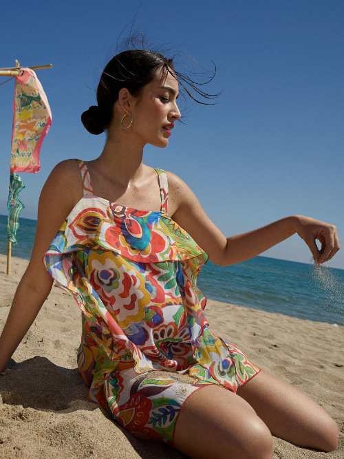Lisca Swimwear Mexico roze/print strandjurk