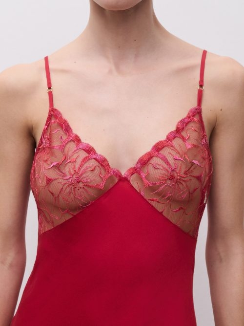 Chantelle Nachtmode Fleurs rood slipdress
