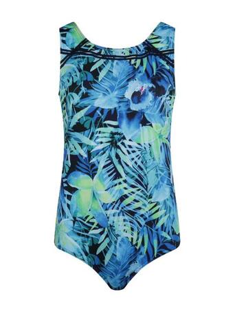 Mila X-chl Blue Lagoon Ladies Swimsuit O-neck Piping Chlorine Resistant Aop Turquoise + Navy