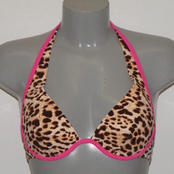 SAPPH BEACH SAMPLES BLOOMINGDALE BrownPrint/Pink Padded Halter bikinitop