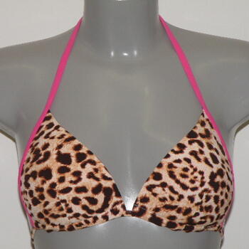 SAPPH BEACH SAMPLES BLOOMINGDALE BrownPrint/Pink Padded Triangle bikinitop