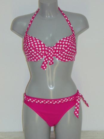 NICKEY NOBEL CLAUDS Pink/White print Padded Halter Bikinitop +Brief 