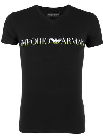 ARMANI  Mega logo Two colored T-shirt Black V neck 
