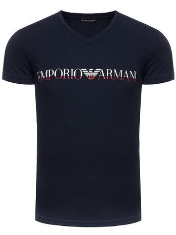 ARMANI  Mega logo Two colored T-shirt Marine V neck