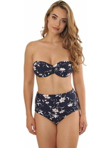 Sapph Beach Brigitte marine blauw/print bandeau / softcup bikinitop