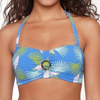 LINGADORE BEACH PALM LEAF Blue/Print Bandeau Bikini Top