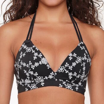 LINGADORE BEACH FLOWERS ALL OVER Black/White Halter Bikini Top
